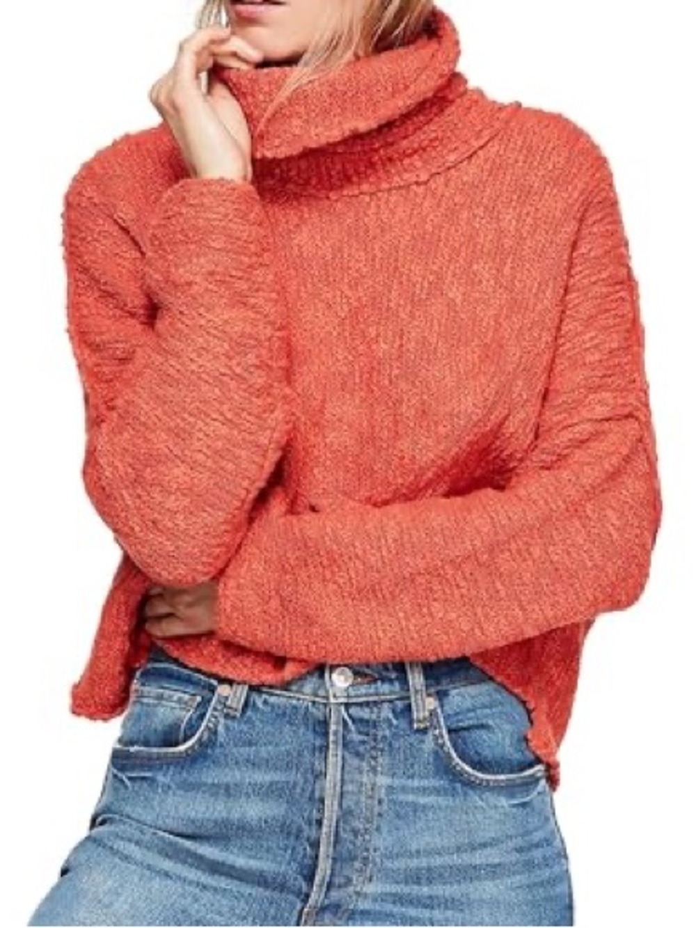 Free People Big Easy Cowl Neck Sweater Small Oversized Burnt Orange Fall EUC